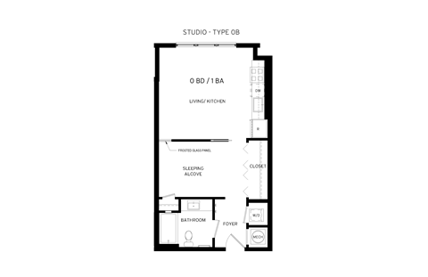 Floor plan for studio, 1 bath, 554 sqft